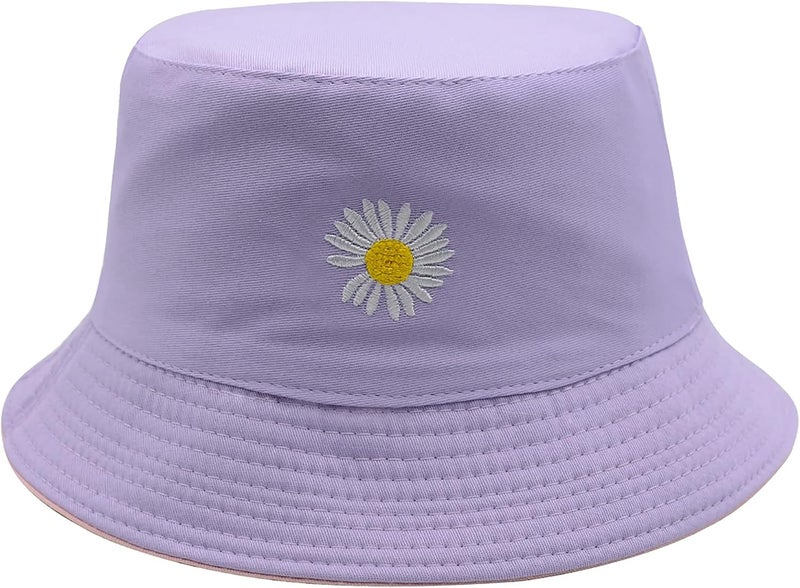 EYBF Flower Reversible Bucket Hat Cotton Summer Travel Beach Sun Hats Emboridery for Women Men - Image 1
